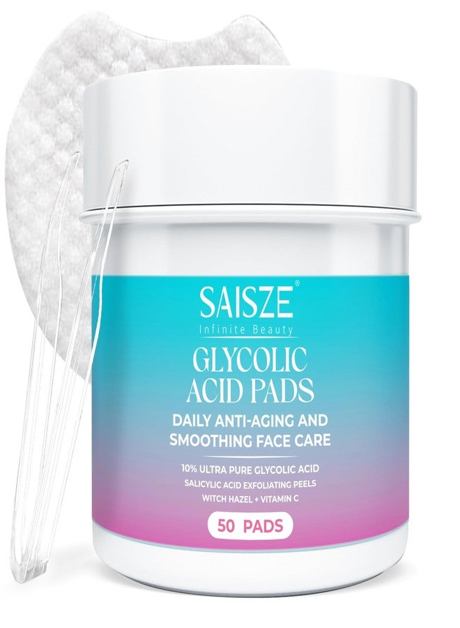 SAISZE Glycolic Acid Pads for Face, Exfoliating Pads for Facial Radiance with Salicylic Acid, 50 Count - Image 1
